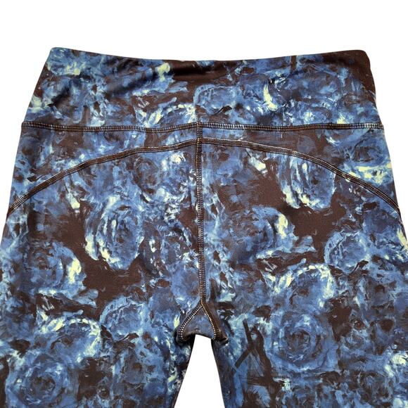 Glyder Leggings Women's Medium Blue Floral Mid Rise Mesh Pocket Performance Yoga - Picture 5 of 8